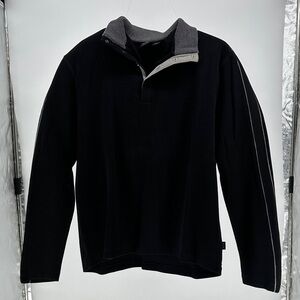 Hugo Boss Black Button-Up Sweater with Striped Collar